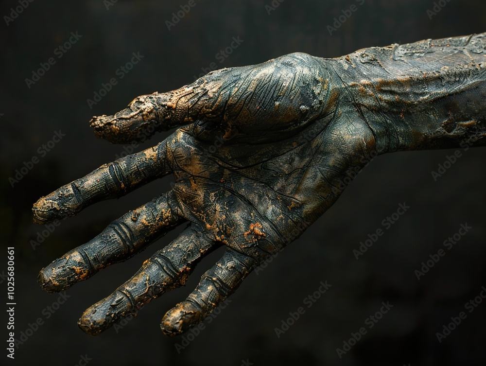 Close-Up of a Grungy Golden Hand Close-Up of a Grungy Golden Hand