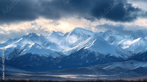 Panoramic View of Snow-Capped Mountains at Dusk