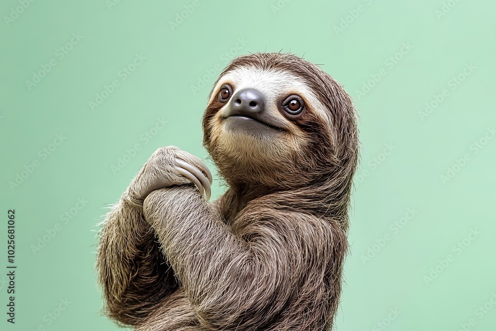 Fototapeta premium Close-up Portrait of a Brown-Furred Sloth with Large Eyes