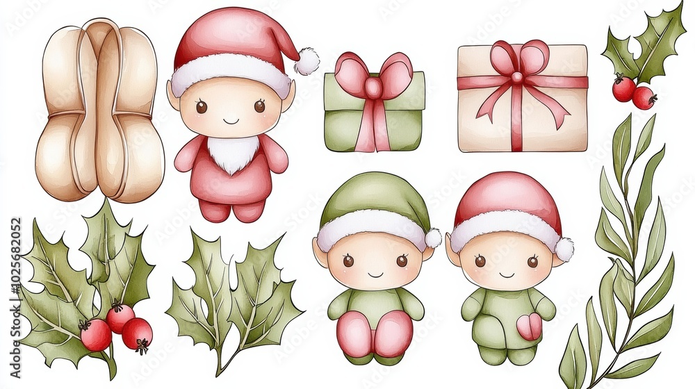 Fototapeta premium Cute Christmas Characters and Decorations for Holidays