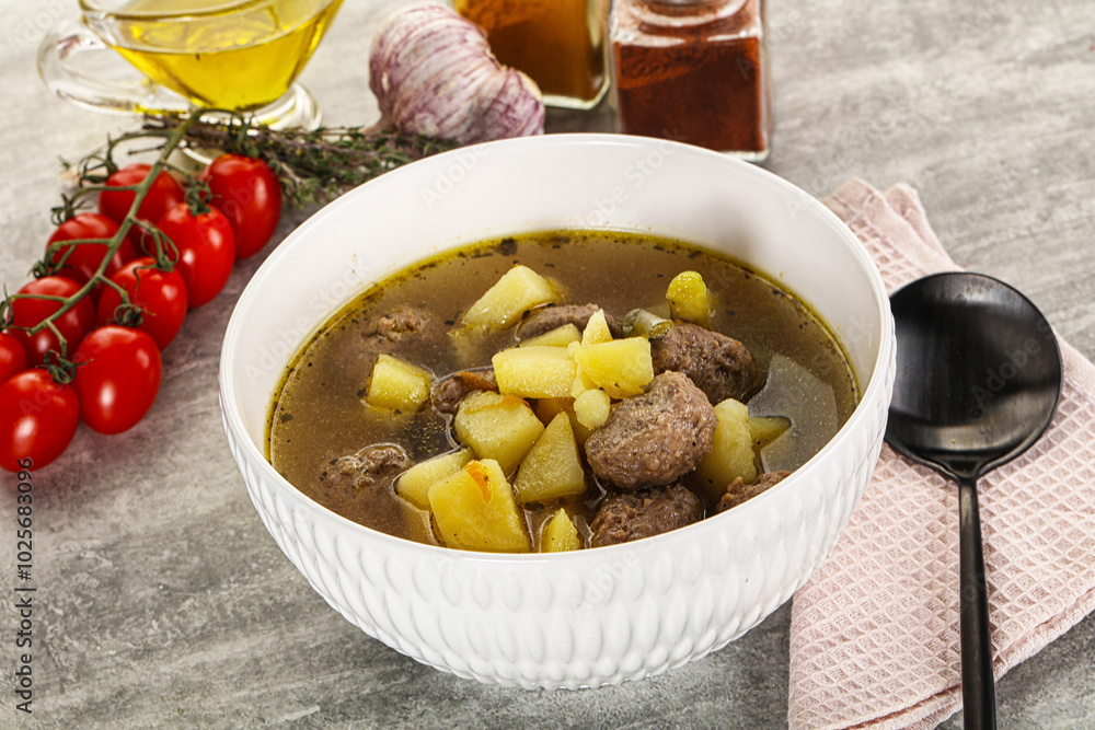 Soup with meatball and potato Soup with meatball and potato