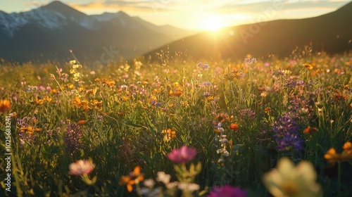 Vibrant Wildflowers in a Meadow at Sunrise