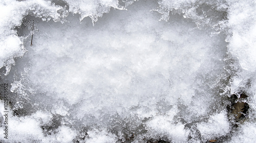 Snowmelt frame with icy edges and trickling water photo