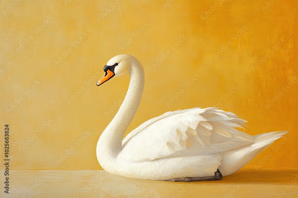 White Swan on a Yellow Background White Swan on a Yellow Background