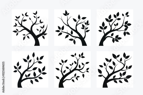 Tree Branches Silhouette Vector Art Illustration Design Image Set for Nature, Organic, and Outdoor Projects