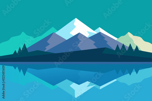 Mountain Lake Reflection Natural Background Vector Illustration