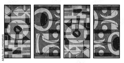 Set of 4 Abstract illustration in vintage style. For use in graphics, for wall decor.