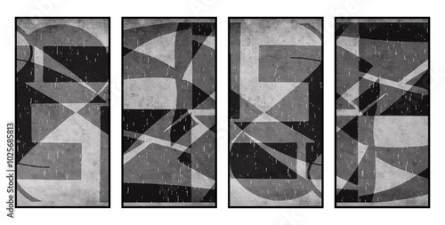 Set of 4 Abstract illustration in vintage style. For use in graphics, for wall decor.