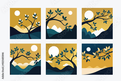 Tree Branches Silhouette Vector Art Illustration Design Image Set for Nature, Organic, and Outdoor Projects