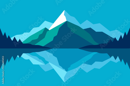 Mountain Lake Reflection Natural Background Vector Illustration