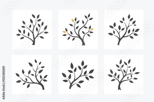 Tree Branches Silhouette Vector Art Illustration Design Image Set for Nature, Organic, and Outdoor Projects