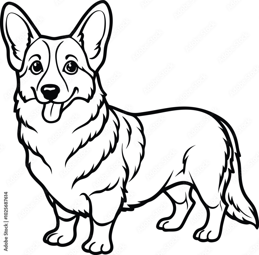 Pembroke Welsh Corgi dog breed vector black line illustration isolated on a white background. Pembroke Welsh Corgi dog breed vector black line illustration isolated on a white background.