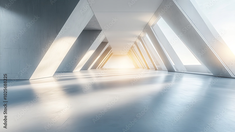 Obraz premium 3d render of abstract futuristic architecture with empty concrete floor. Scene for car presentation, Generative AI