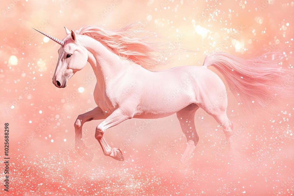 A White Unicorn Galloping Through Pink Glitter A White Unicorn Galloping Through Pink Glitter