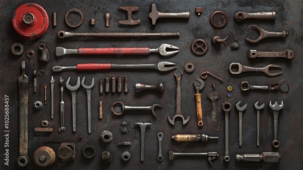 A collection of various rusty tools, including wrenches, pliers, and screwdrivers, laid out on a dark textured background. A collection of various rusty tools, including wrenches, pliers, and screwdrivers, laid out on a dark textured background.