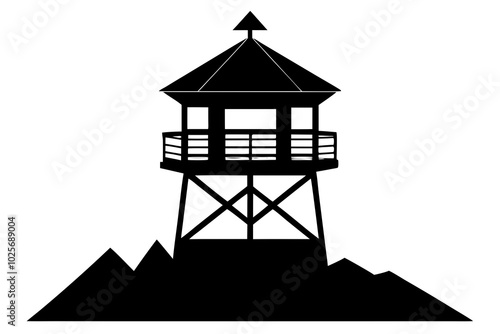 Watchtower, Observation tower, Military camp tower | vector silhouette illustration on white background