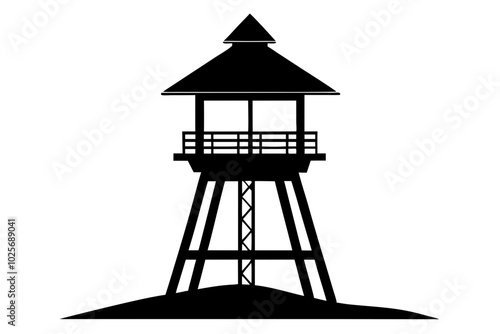 Watchtower, Observation tower, Military camp tower | vector silhouette illustration on white background