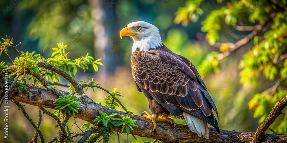Majestic Bird of North America Perched on Tree Branch in Natural Habitat Surrounded by Greenery Majestic Bird of North America Perched on Tree Branch in Natural Habitat Surrounded by Greenery