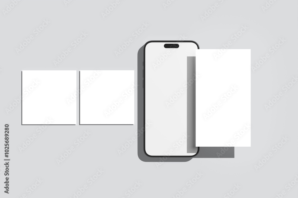 mobile with social media post mockup blank