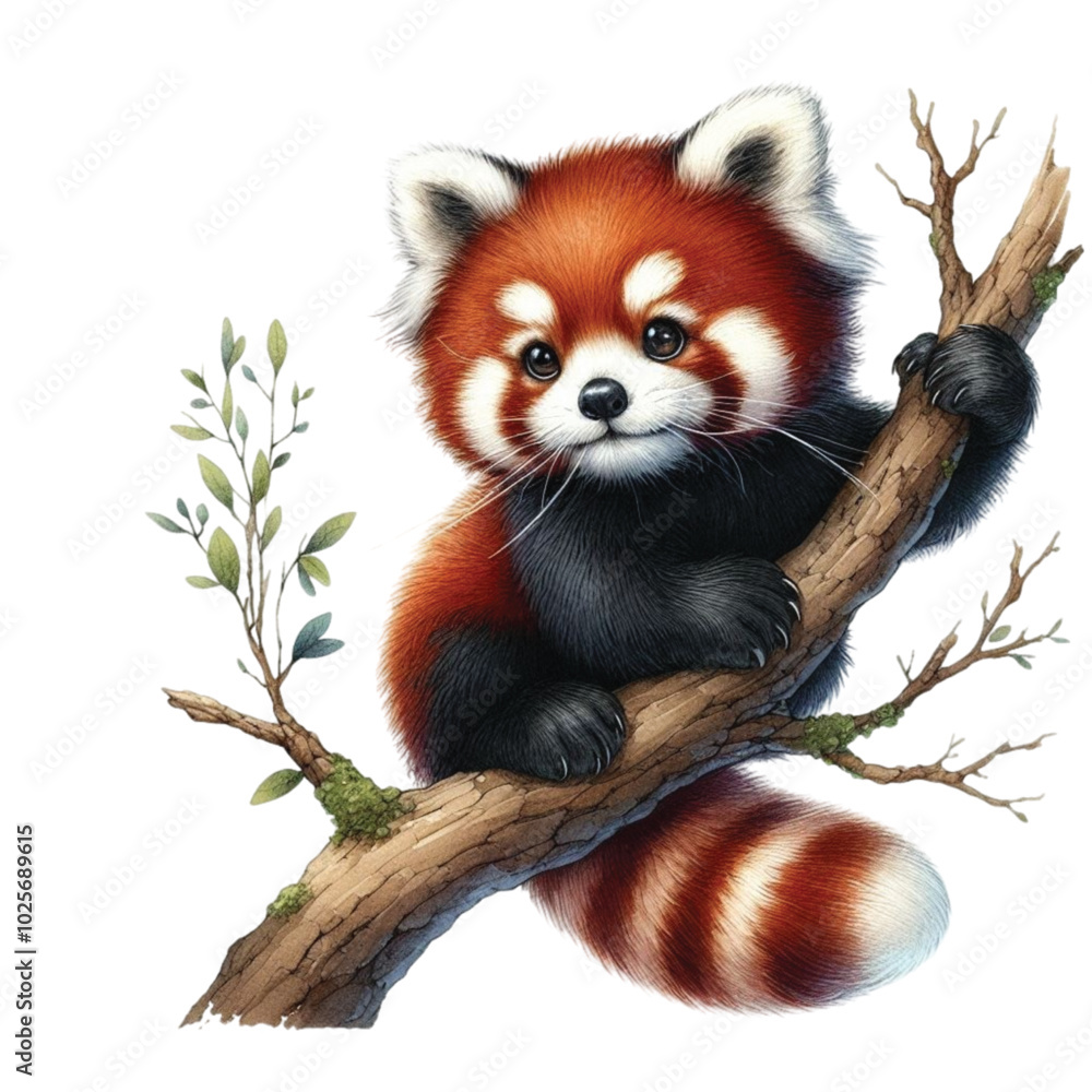 Red panda sits on a branch clipart watercolor
Red panda sits on a branch clipart watercolor