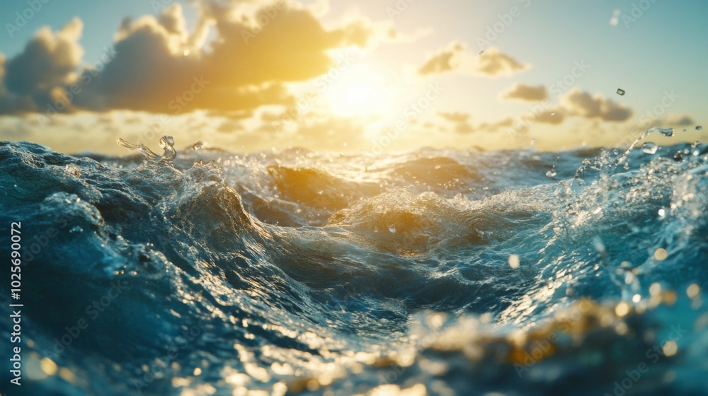 Close-up of Ocean Waves Crashing with Sunset in the Background Close-up of Ocean Waves Crashing with Sunset in the Background