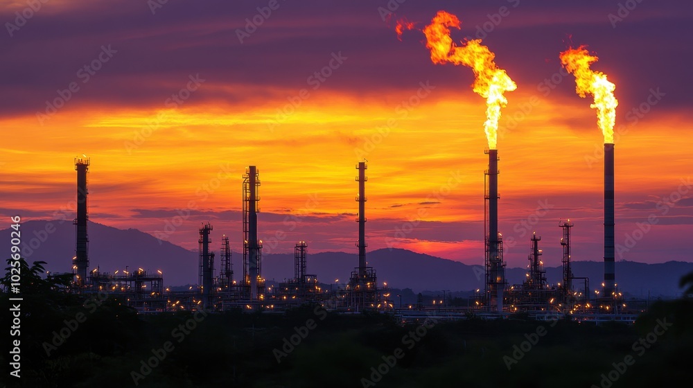 High Angle View of Industrial Oil Facility at Sunset High Angle View of Industrial Oil Facility at Sunset