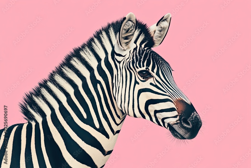 Close-up of a Zebra's Head Against a Pink Background Close-up of a Zebra's Head Against a Pink Background