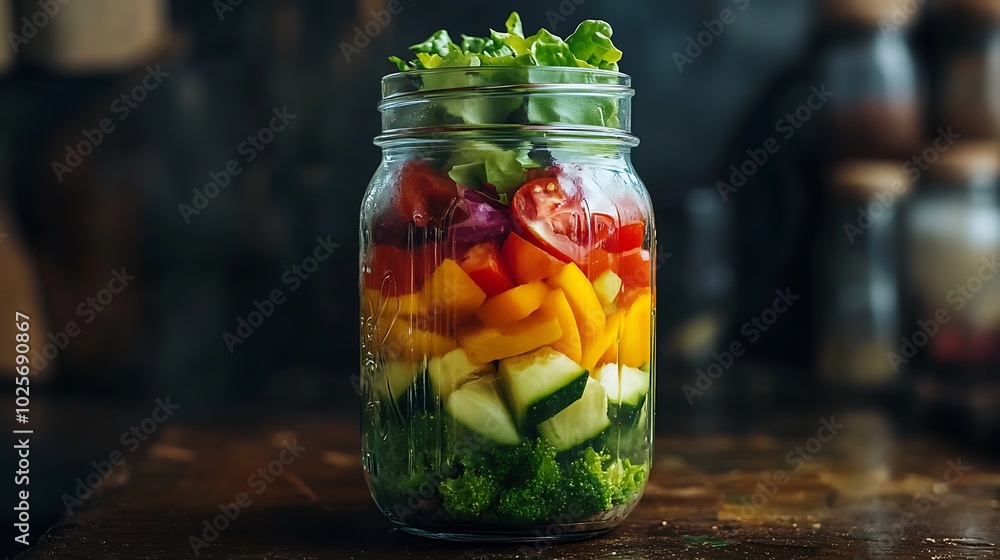 a mason jar layered with salad ingredients a mason jar layered with salad ingredients