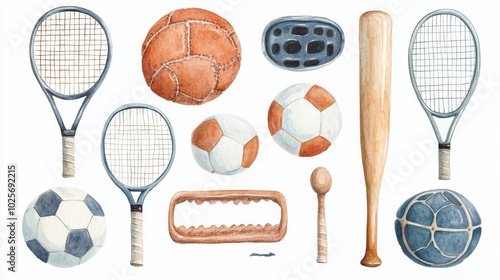 Whimsical Sports Equipment on White Background Background