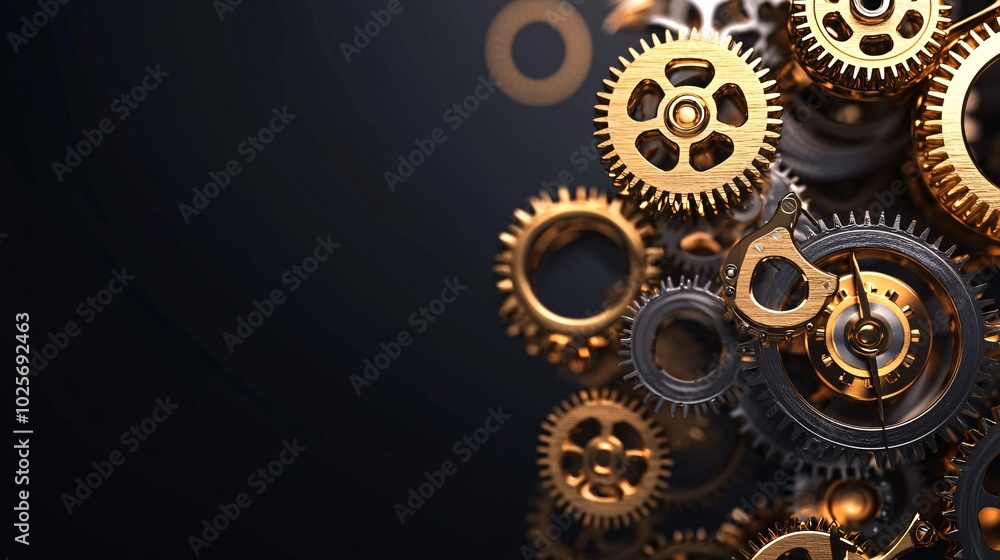 A close-up view of intricately designed golden gears interlocking, symbolizing the passage of time and precision. The background is dark, providing ample copy space for text or visual elements. A close-up view of intricately designed golden gears interlocking, symbolizing the passage of time and precision. The background is dark, providing ample copy space for text or visual elements.