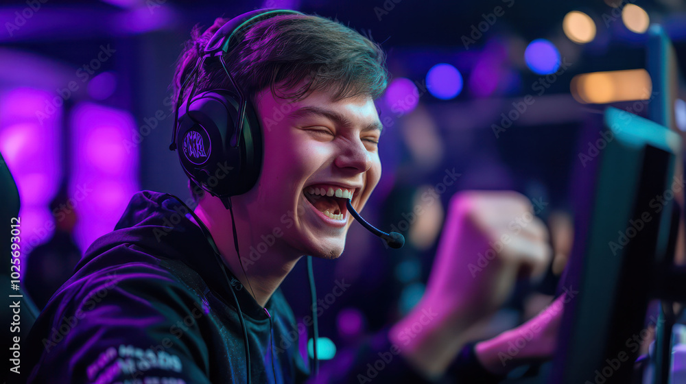 Streamer celebrating with fans after a major win, showcasing their gaming setup, and interacting through real-time feedback from viewers Streamer celebrating with fans after a major win, showcasing their gaming setup, and interacting through real-time feedback from viewers
