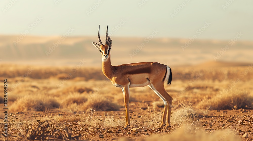 A single gazelle staring at the in the desert A single gazelle staring at the in the desert