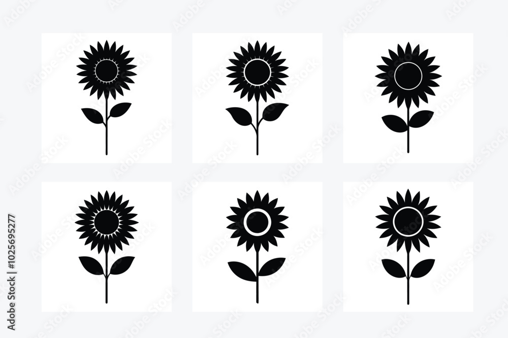 Fototapeta premium Black Sunflower Silhouettes in Squares