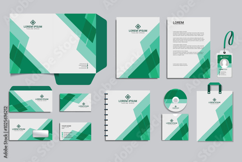 Wallpaper Mural Editable vector Brand Identity concept of stationery Mock-Up set with green and white abstract graphics design. Branding stationery mockup template of File folder, annual report, AD banner Torontodigital.ca