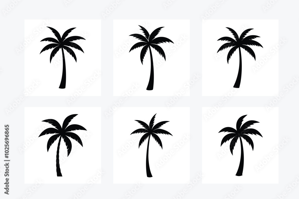 Naklejka premium Black Palm Trees Silhouettes Set