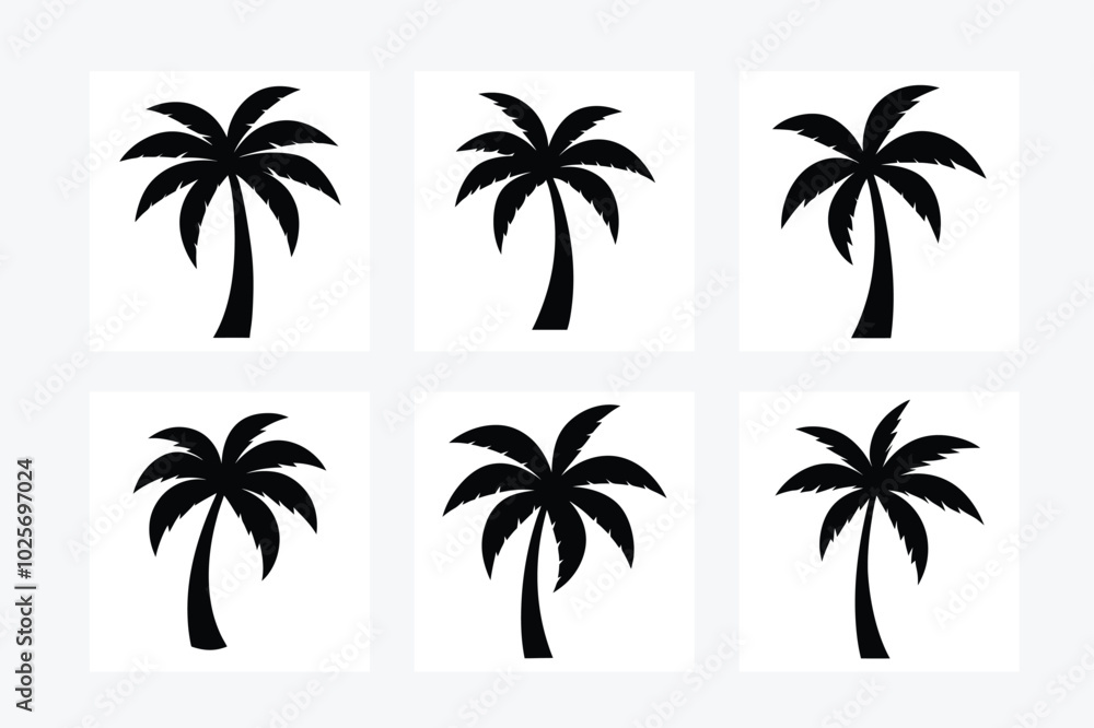 Fototapeta premium Black Silhouette Palm Trees Set