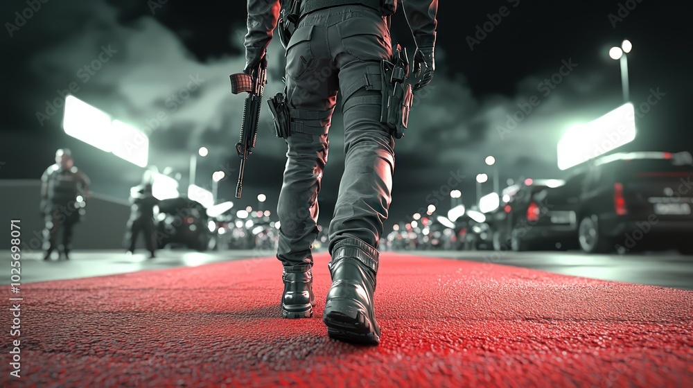 Vigilant Bodyguard Ensuring Celebrity Protection at Red Carpet Event Vigilant Bodyguard Ensuring Celebrity Protection at Red Carpet Event