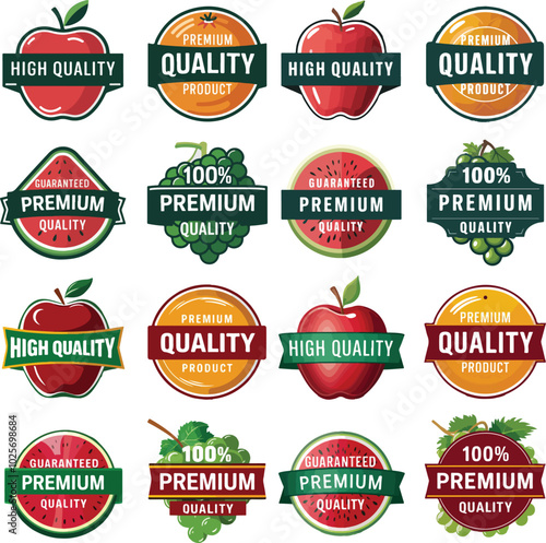 Vector Fruit Labels - High Quality, Premium Quality Product, Guaranteed Premium Quality, 100% Premium Quality