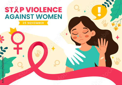 International Day for the Elimination of Violence Against Women Vector Illustration on 25 November with Girls and Flower Background Cartoon Design