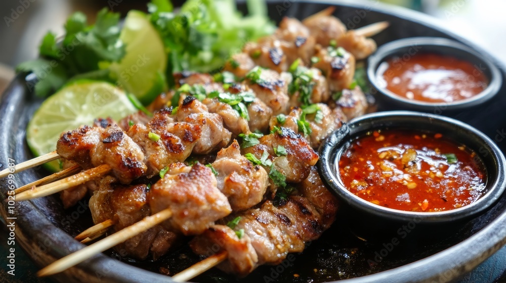Grilled Pork Skewers with Chili Sauce. Grilled Pork Skewers with Chili Sauce.