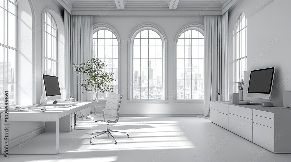 An expansive, well-lit space featuring tall windows that flood the room with natural light, highlighting the building's modern architectural design An expansive, well-lit space featuring tall windows that flood the room with natural light, highlighting the building's modern architectural design