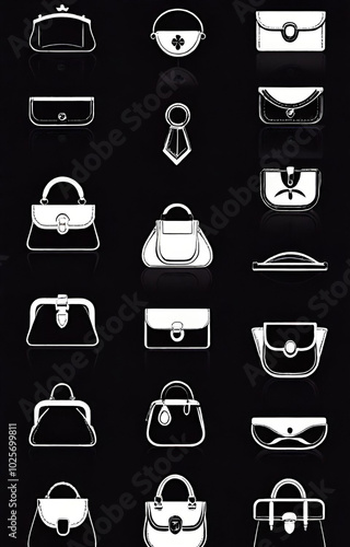 black and white icons set