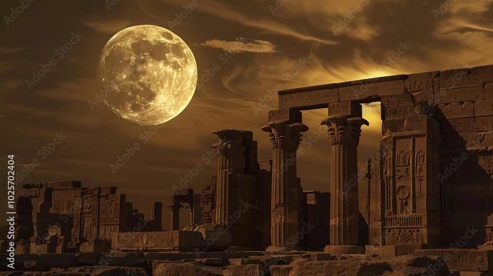 Fototapeta premium A serene full moon illuminating a calm lake at midnight.