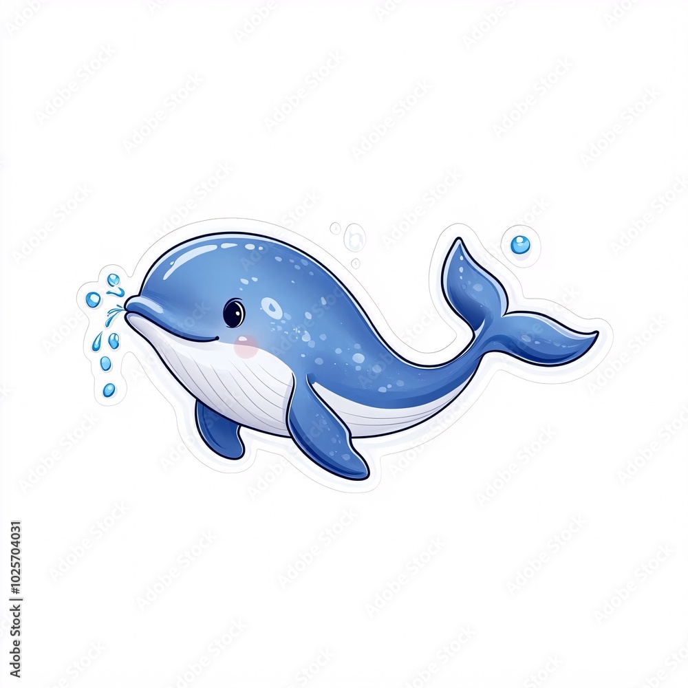Obraz premium Cute Baby Whale Blowing Water Isolated on White