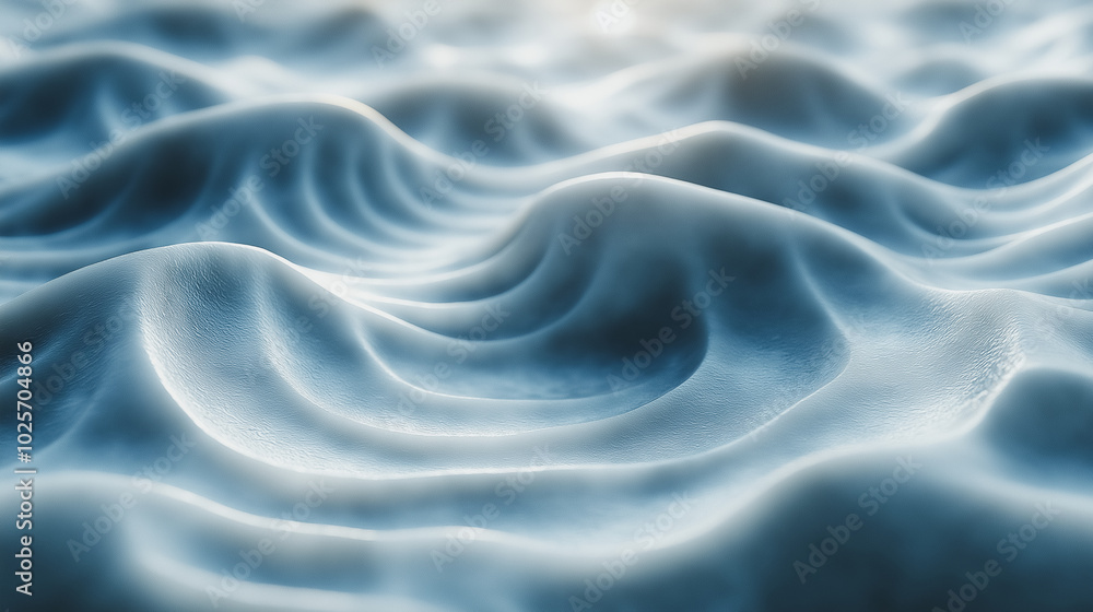 Obraz premium The image is of a body of water with a blue color. The water is rough and choppy, giving the impression of a stormy sea. The waves are crashing against the shore, creating a sense of power and energy