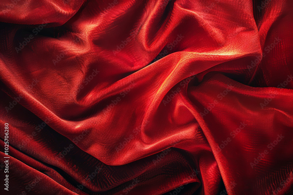 Obraz premium Close-up of luxurious red silk fabric with elegant folds