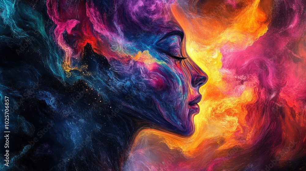 A glowing AI algorithm creating an abstract portrait that blends the subject’s emotions, thoughts, and subconscious mind into art A glowing AI algorithm creating an abstract portrait that blends the subject’s emotions, thoughts, and subconscious mind into art