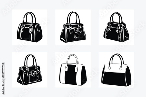 Handbag Mockup Silhouette Vector Art Illustration for Women Fashion and Stylish Accessories Design