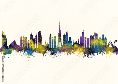 Obraz na płótnie Dubai City Skyline. Cityscape Skyscraper Buildings Landscape City Background Modern Art Architecture Downtown Abstract Landmarks Travel Business Building View Corporate w salonie