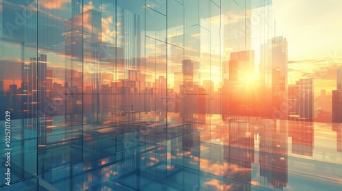 Wallpaper Mural A Cityscape Reflected in the Glass Facade of a Modern Building at Sunset Torontodigital.ca